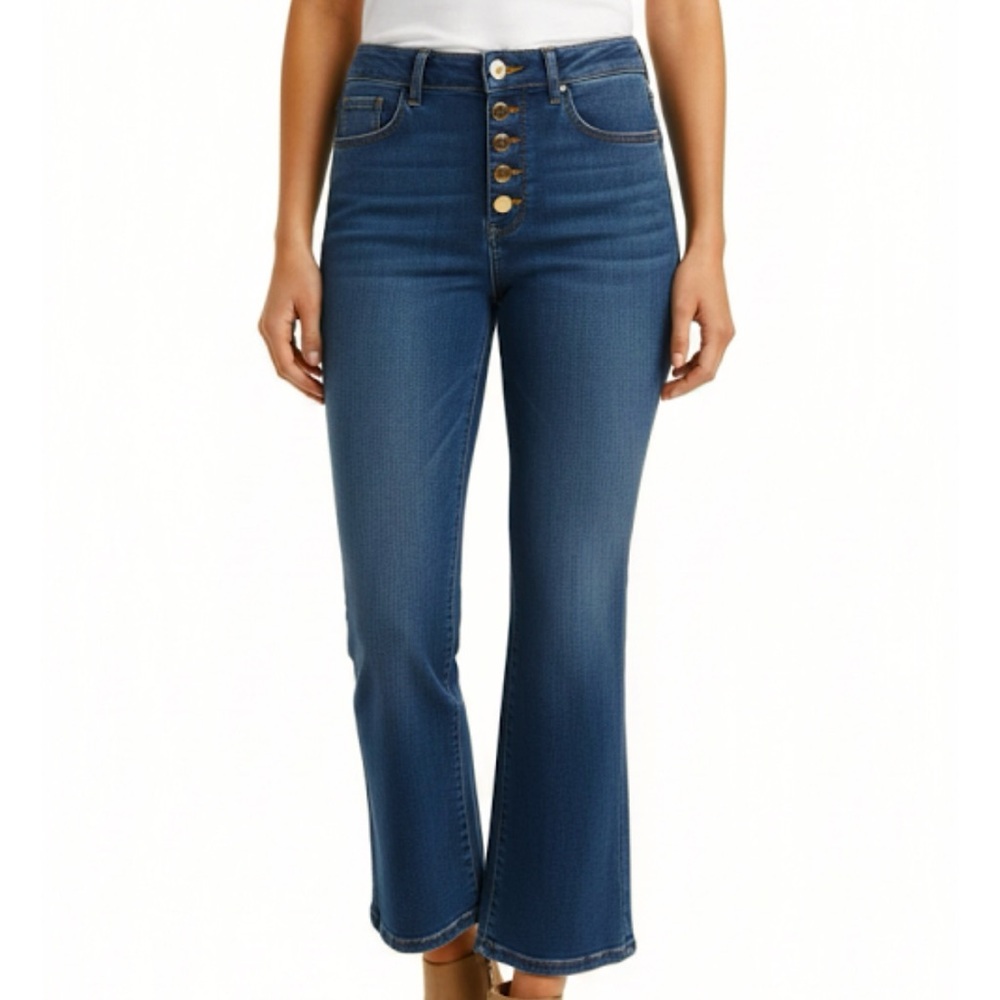 Heritage Falmer Jeans Cropped Flared Size 6 Blue 5 Button Fly High Waist Faded